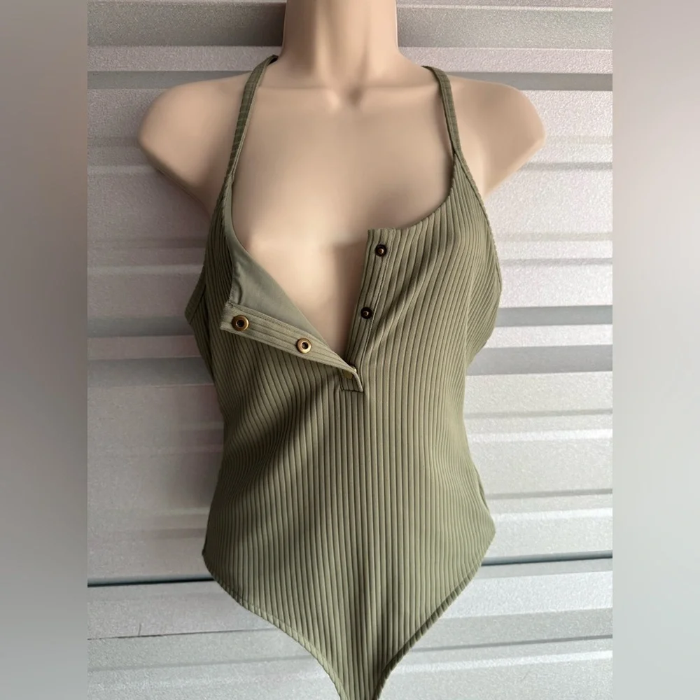 Women’s Victoria’s Secret Sport Ribbed Bodysuit Scoop Neck Green Size Small - Picture 10 of 10